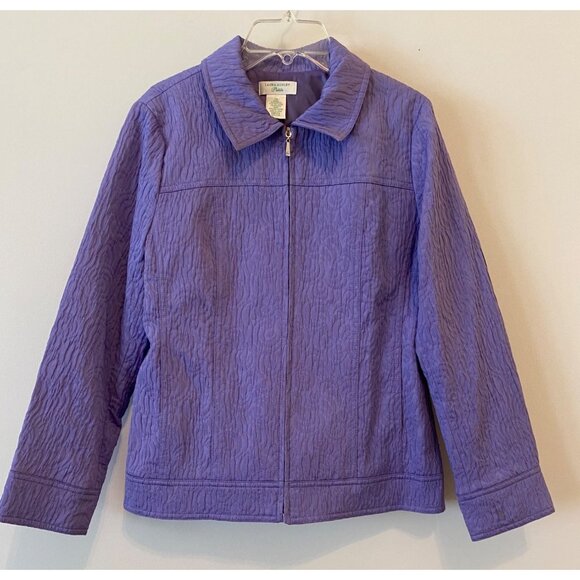 Laura Ashley Purple Textured Jacket Full Zip Lined Collared Jewel Buttons Small - Picture 1 of 10